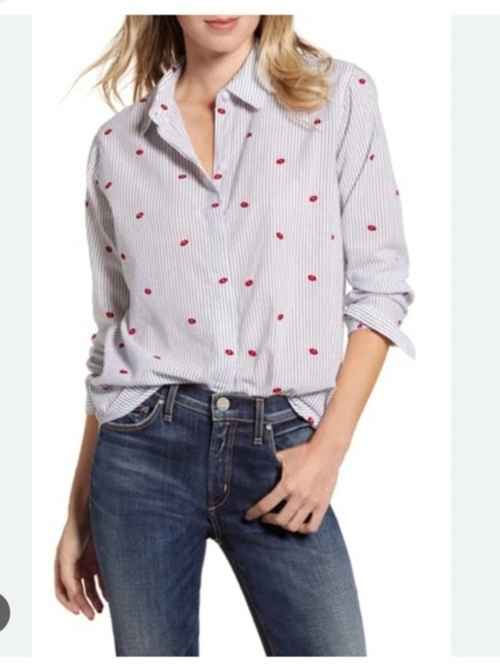 Rails Taylor Flocked Kisses Striped Button-Up Shirt